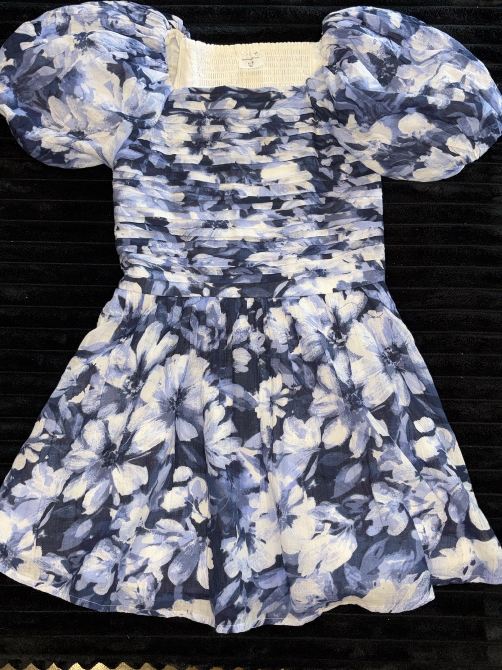 Abercrombie & Fitch Navy and White Floral Puff-Sleeve Dress